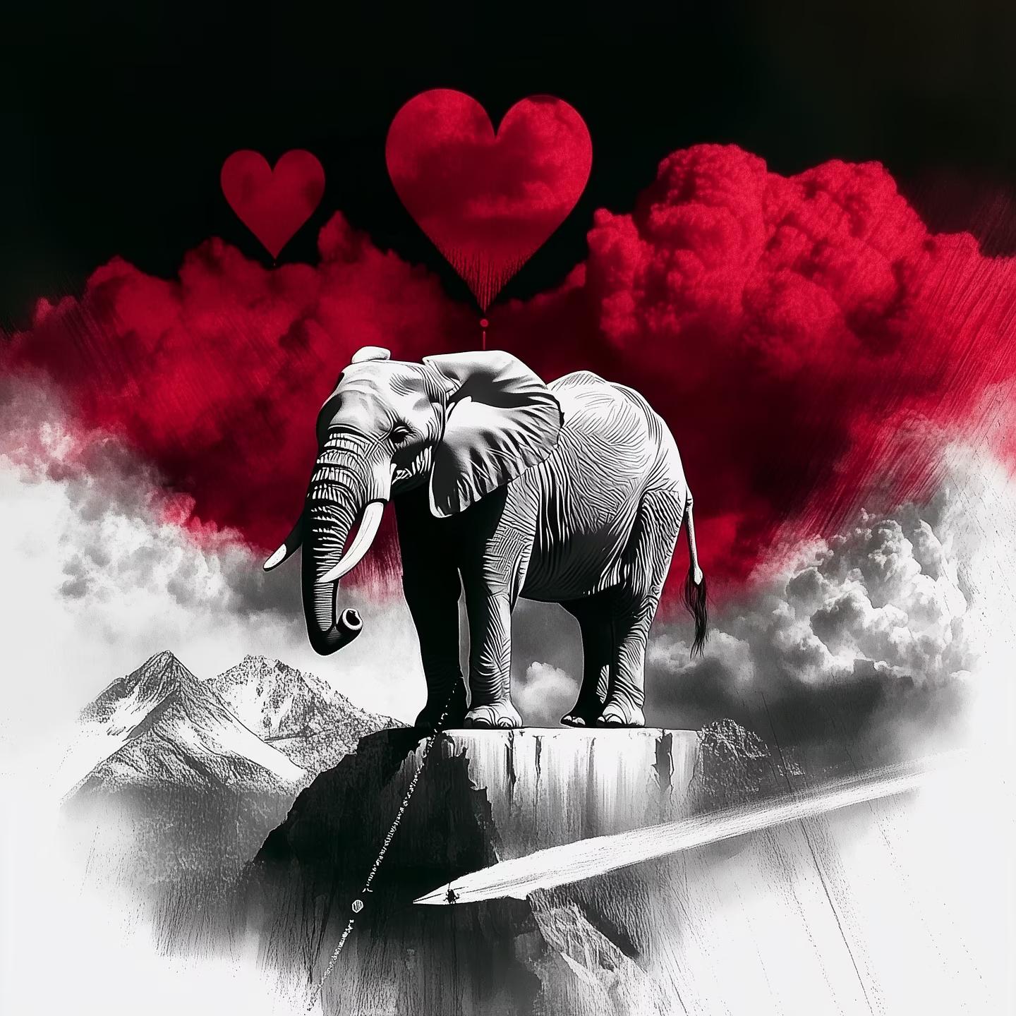 An elephant walking through a vibrant, technology-inspired landscape.