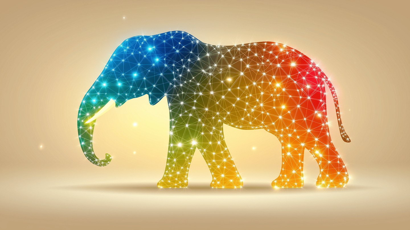 Colorful connected points forming an elephant